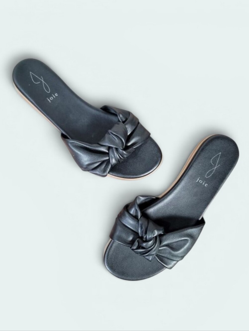 Joie Black Leather Knotted Slide Sandals Size 10 Slip on Flats casual comfy